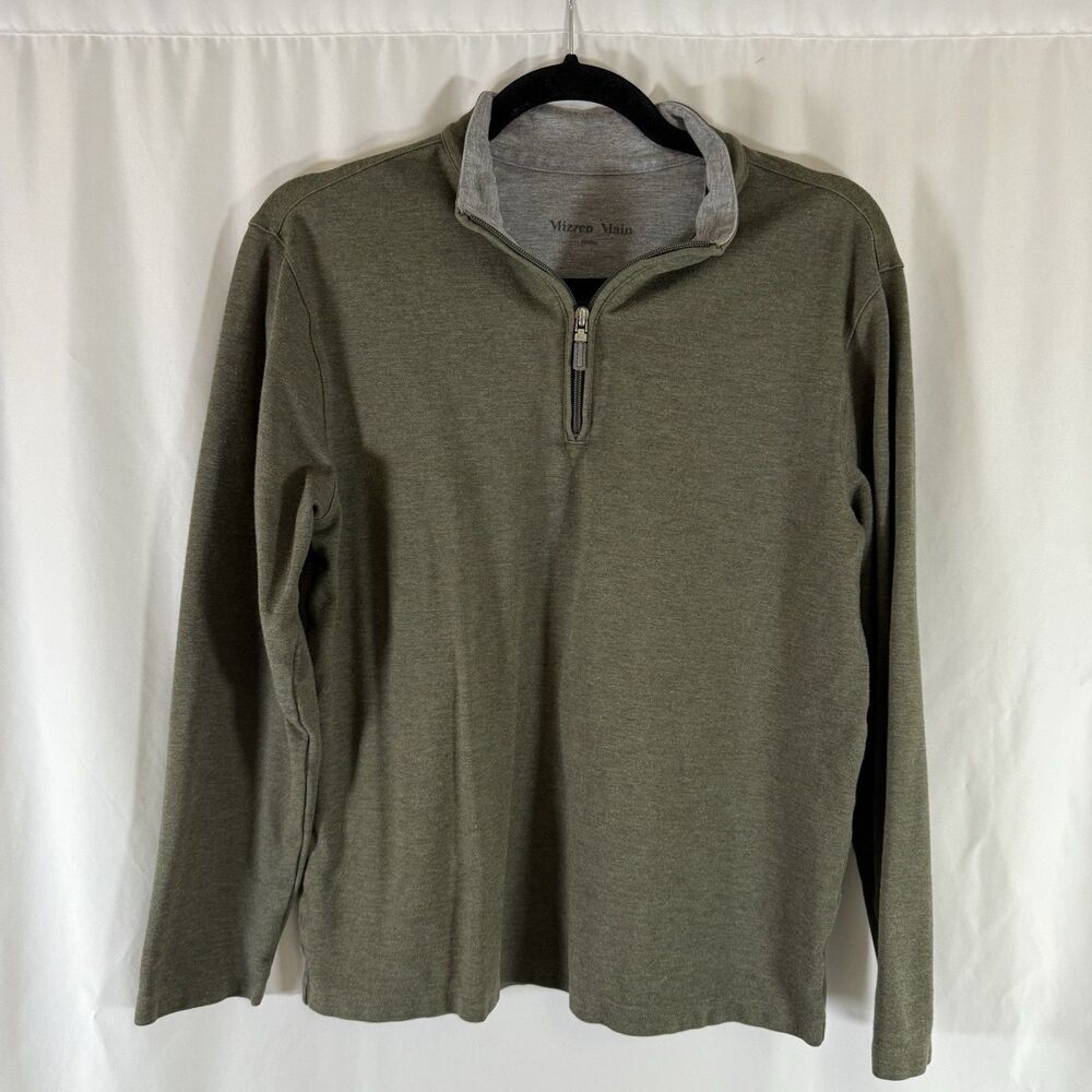 Mizzen Main Sweater Men's Small Green 1/4 Zip Turtleneck Long Sleeve Pullover